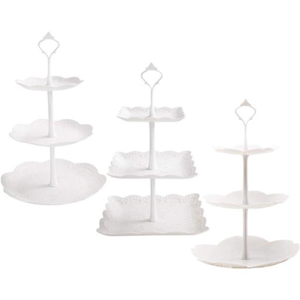 3 Pack 3 Tiers White Plastic Cupcake Stand Dessert Stand Tiered Serving Trays